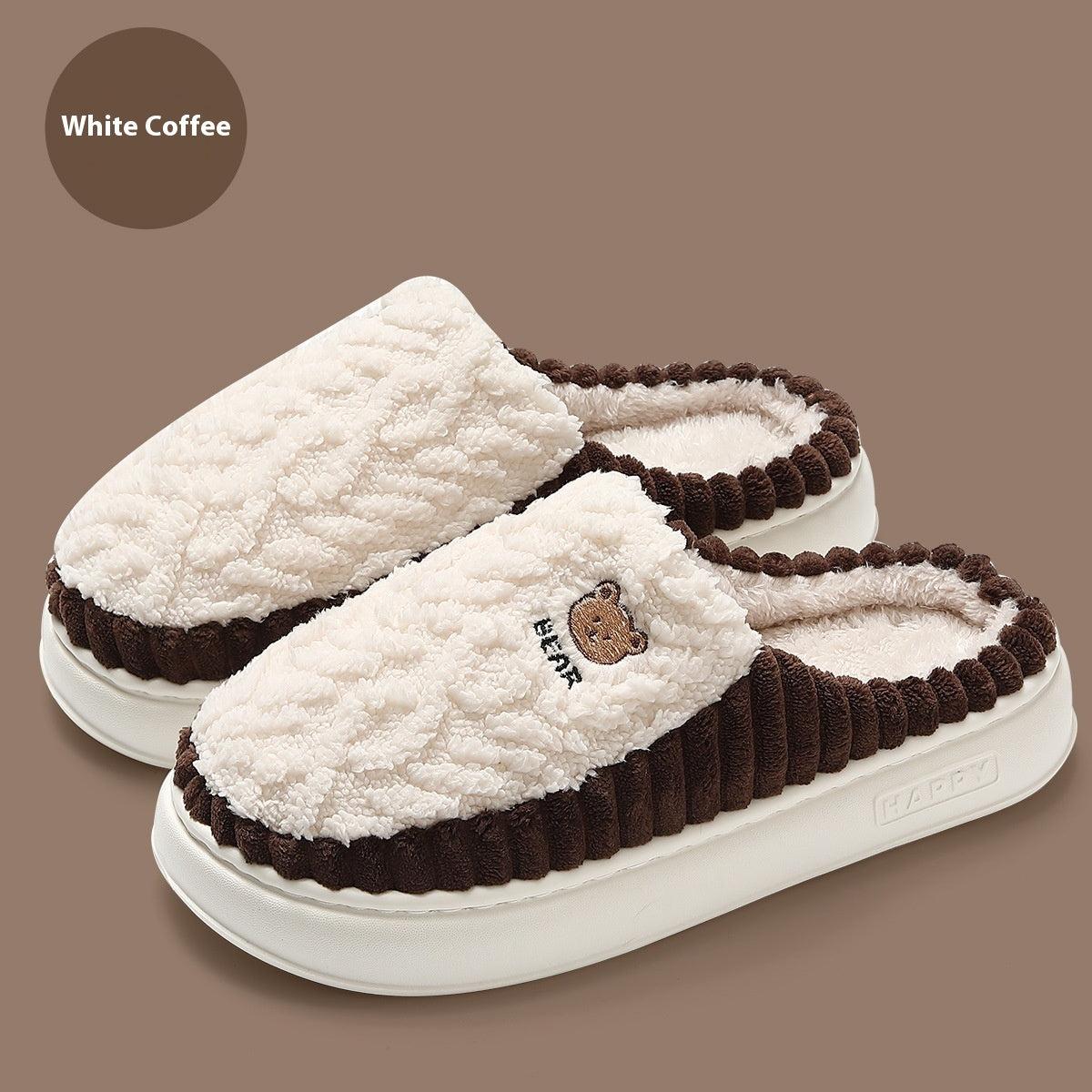 Cute bear plush slippers, winter warm fleece shoes for indoor and home use.