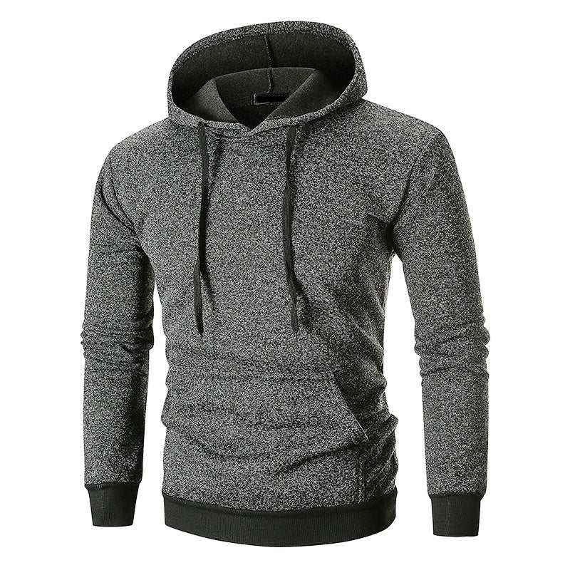 Men's large pocket pullover hooded solid color coat sweatshirt in dark gray.