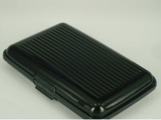 Aluminum alloy credit card bag with stripes for business use in black.