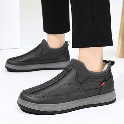 Winter warm fleece snow boots, round-toed platform ankle boot, non-slip flat cotton shoes for men.