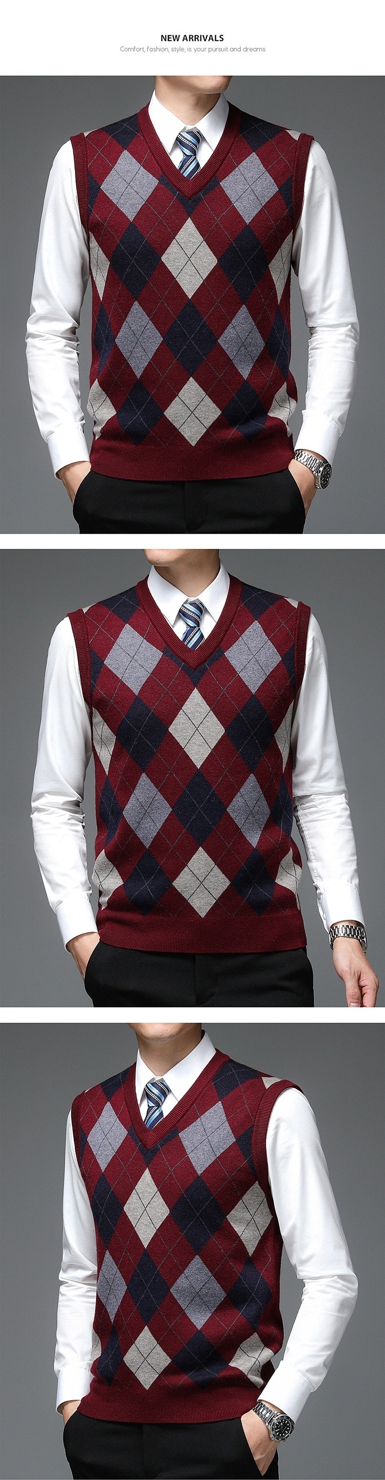 Men's Autumn And Winter V-neck Sleeveless Knit With Wool Vest