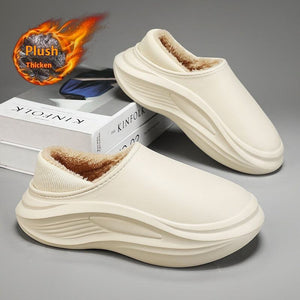 Cotton slippers for men, fleece-lined, winter bag heel, Korean style, beige color.