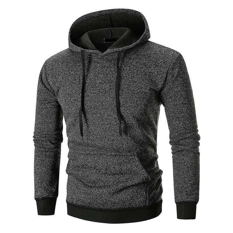 Men's slim fit large pocket pullover hooded sweatshirt in dark gray, cotton blend.