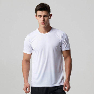 Men's quick dry running T-shirt, slim fit, plain design, round neck, short sleeves.