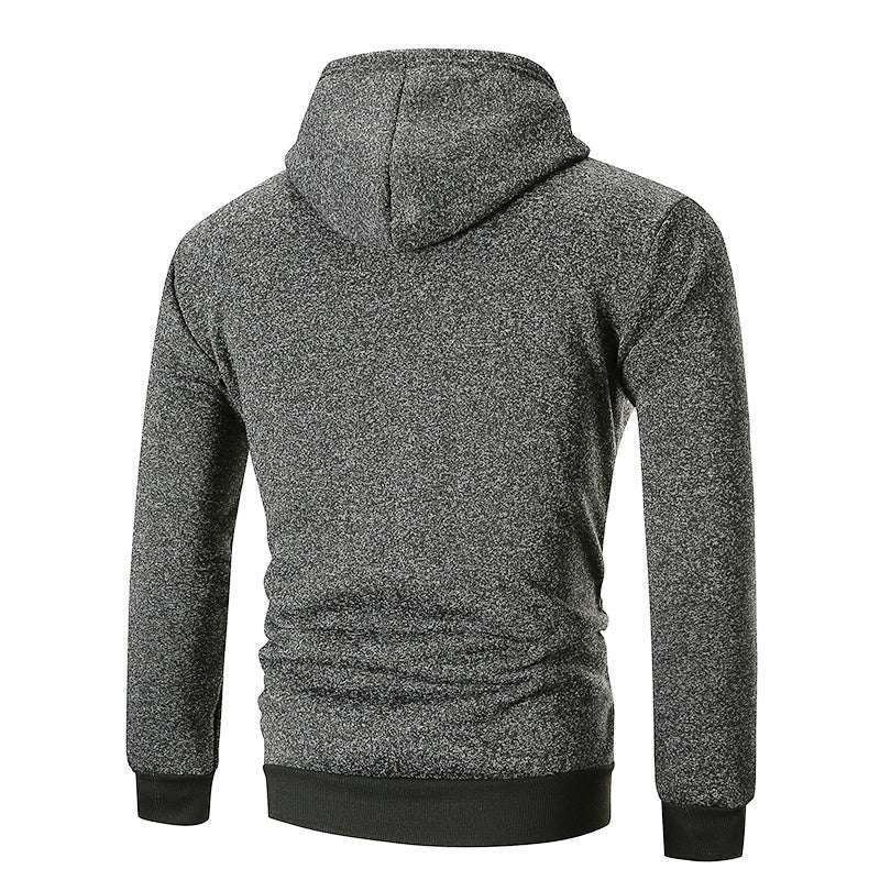 Men's large pocket pullover hooded solid color coat sweatshirt, dark gray, slim fit, cotton blend.