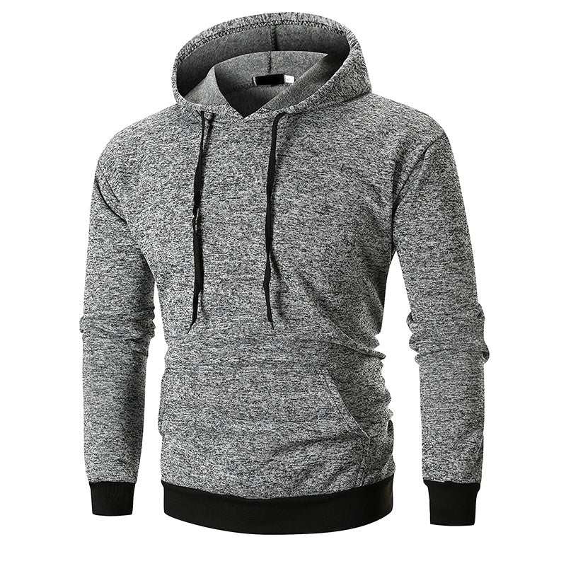 Men's large pocket pullover hooded solid color coat sweatshirt in light gray.