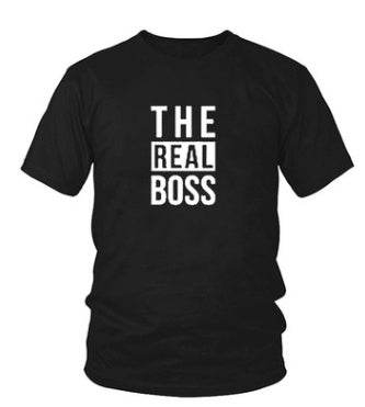 DIY Men T-Shirts with "The Real Boss" print, polyester fiber, round collar, short sleeves.