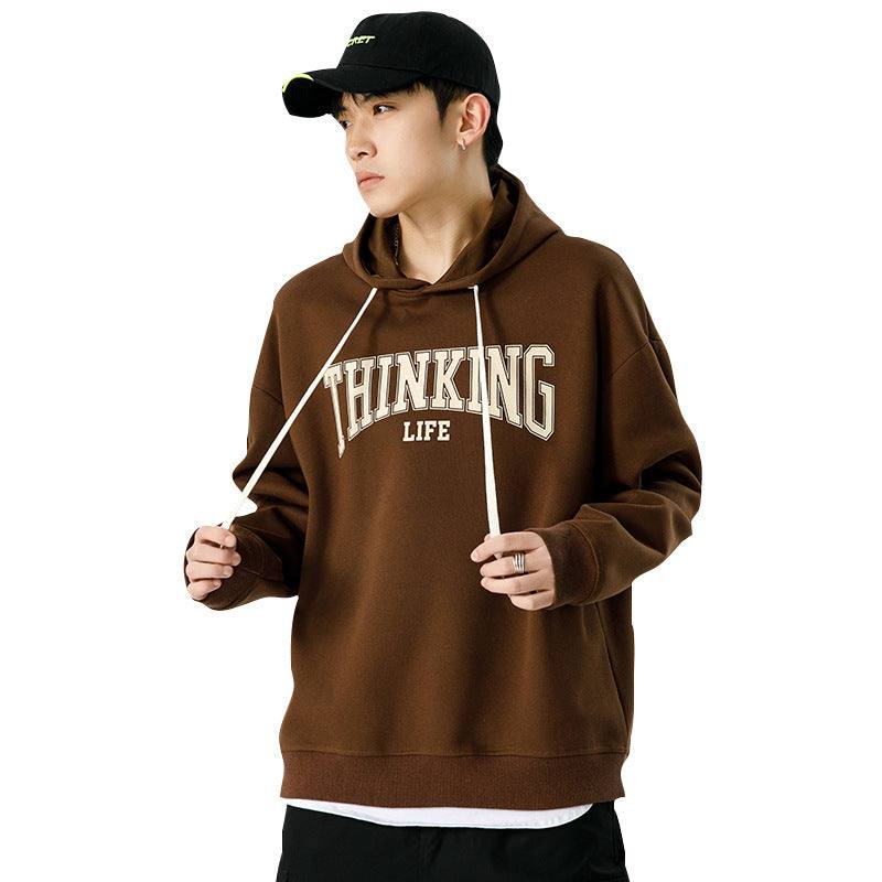 Men's fashion casual loose jacket pullover in brown, polyester fabric, male sizes M-4XL.