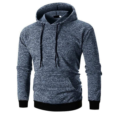 Men's large pocket pullover hooded solid color sweatshirt in dark gray.