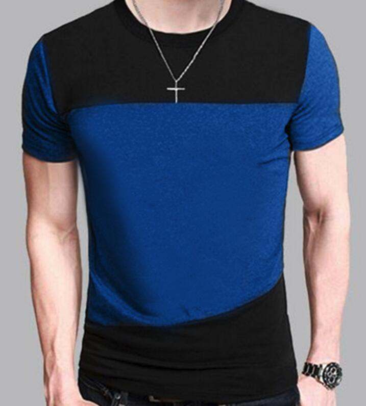 Men's slim fit short sleeve blue and black casual t-shirt.