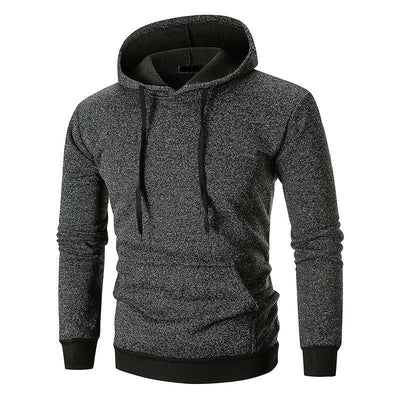 Men's large pocket pullover hooded solid color coat sweatshirt in dark gray, slim fit.