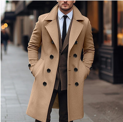 Fall Winter Men Woolen Coat Double Breasted Long