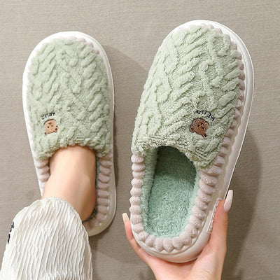 cute bear plush slippers – warm fleece indoor shoes couples, perfect for indoor use.