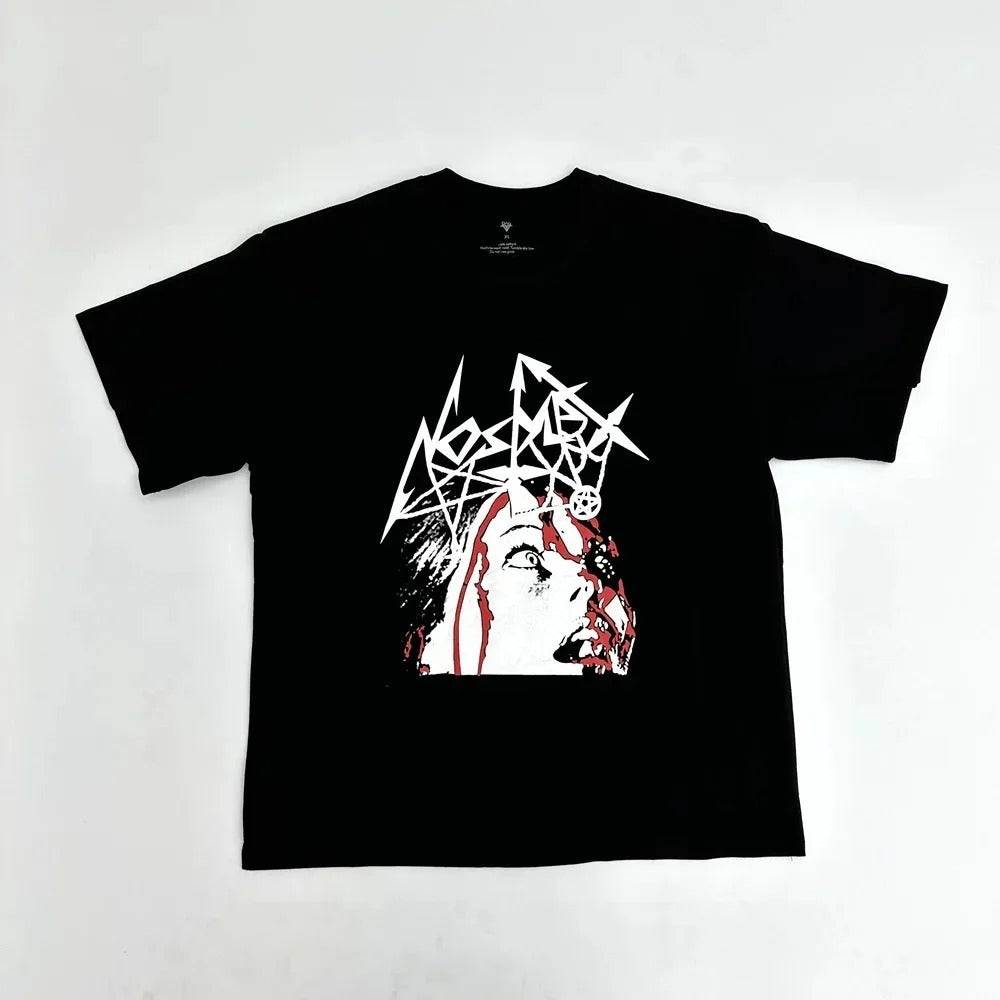 High Men Playboi Carti Death Wish T-Shirt in black with artistic retro graphic design, available in sizes S to XXXL.