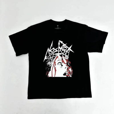 High Men Playboi Carti Death Wish T-Shirt in black with artistic retro graphic design, available in sizes S to XXXL.