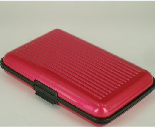 Aluminum alloy credit card holder with stripes pattern in rose red.