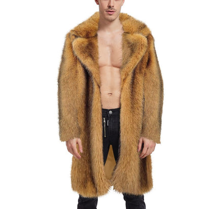 European And American Men's Artificial Fur Long Coat