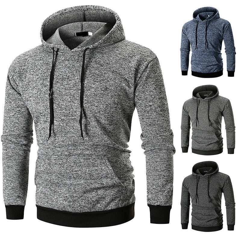 Men's large pocket pullover hooded solid color sweatshirt in various colors.