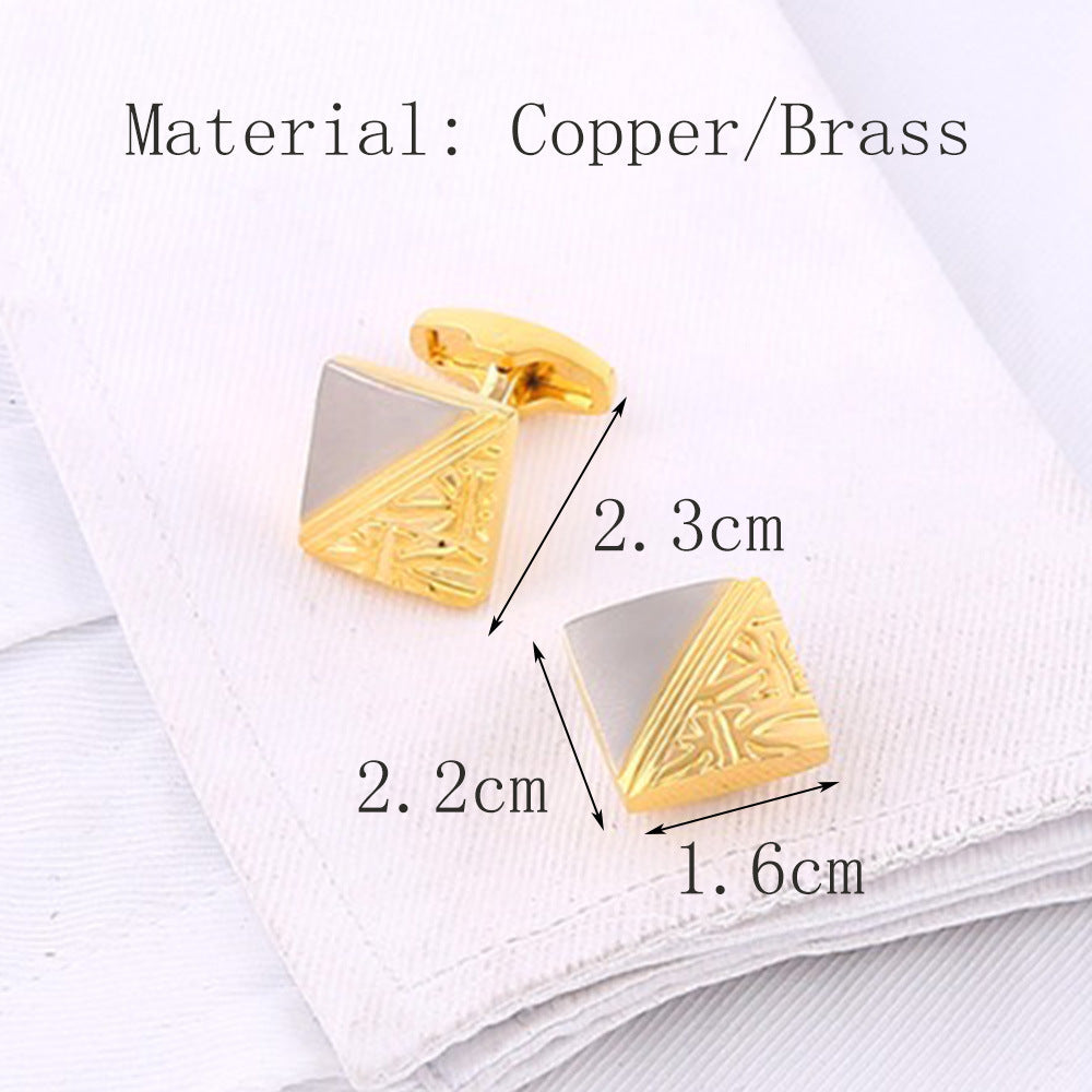 Square Pattern Gold And Silver Two-tone High Quality French Cufflink Pure Copper Metal Buttons