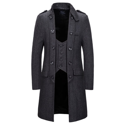 European Size Mid-length Men's Herringbone Overcoat