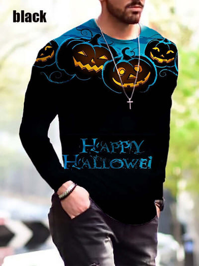 Halloween Autumn And Winter Men S Print Simple Long-Sleeved T Shirt