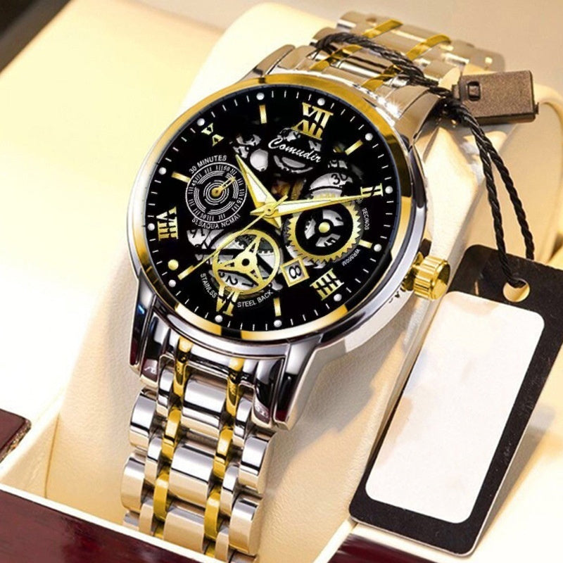 Fashion Jewelry Hollow Men's Watch Men's Waterproof Luminous CalendarProduct information:
 
 Color: 022 black steel black surface, 022 diamond gold surface, 022 silver steel black surface, 022 silver steel white surface, 022 black andJewelry & Watch21st Century Male21st Century MaleFashion Jewelry Hollow Men'