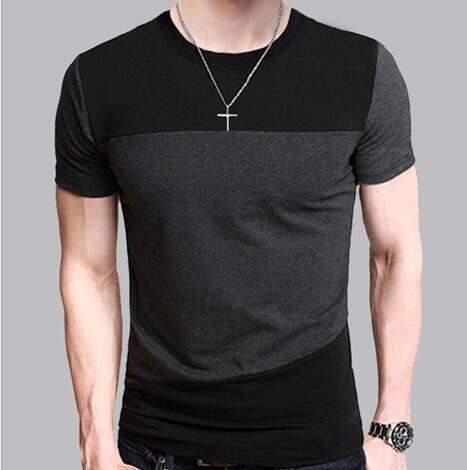 Men's casual short sleeve T-shirt in black and gray, slim fit.